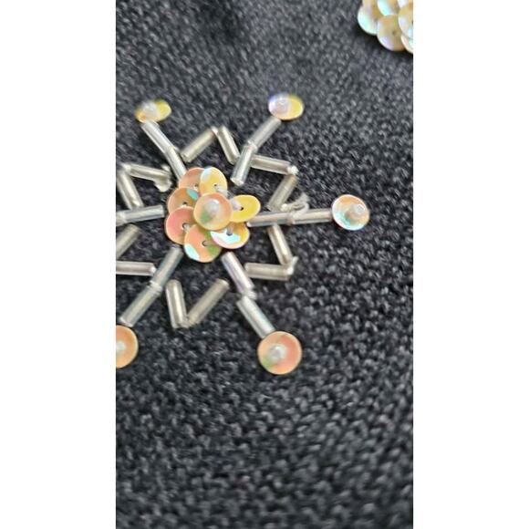 Vintage Snowflake Sequin Beaded Holiday Christmas Cardigan Sweater heirloom L - Picture 3 of 5